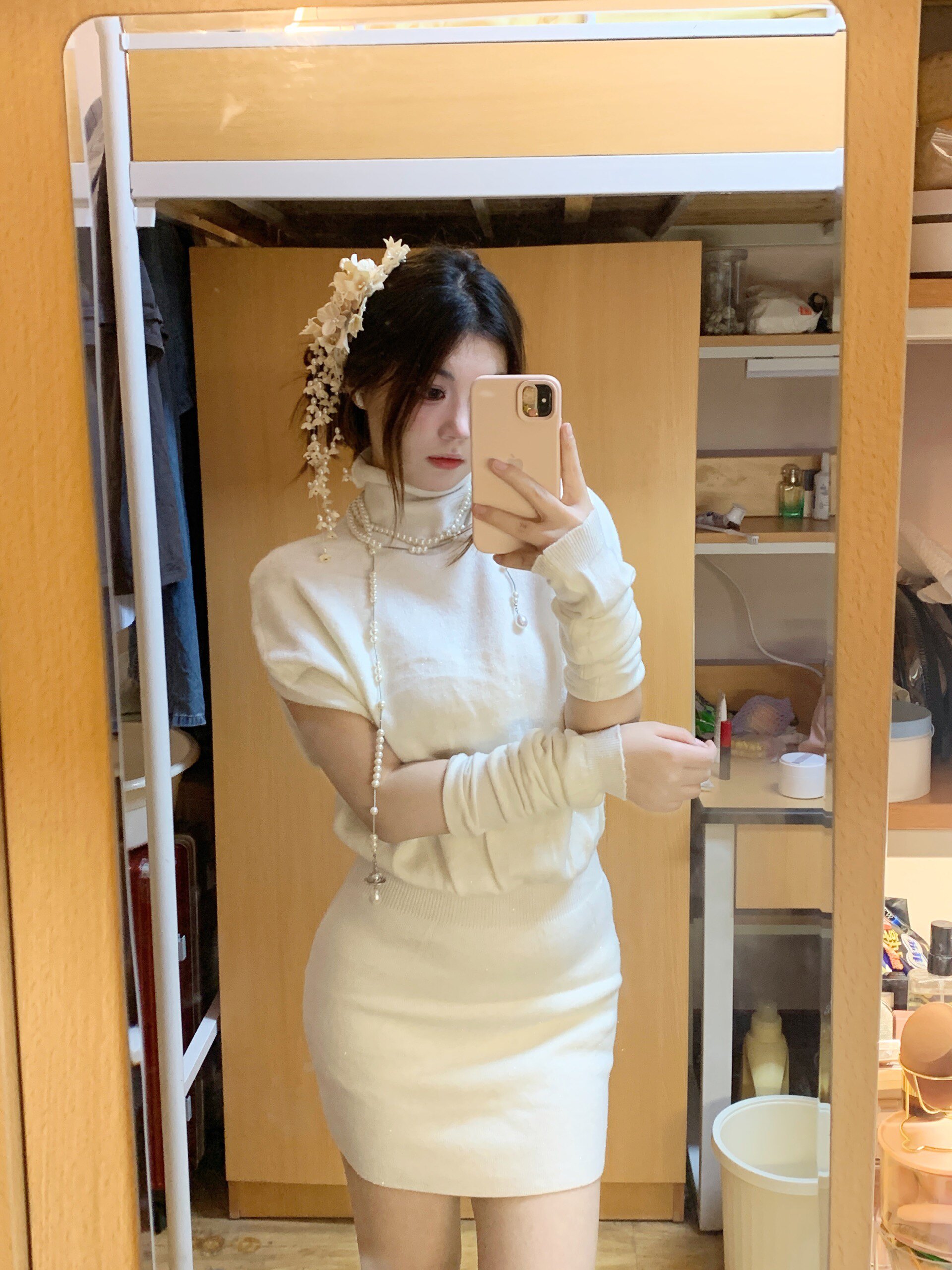 Hotdog热狗很辣【韩系姐姐】套装 高领斗篷针织连衣裙+袖套包臀短裙斗篷