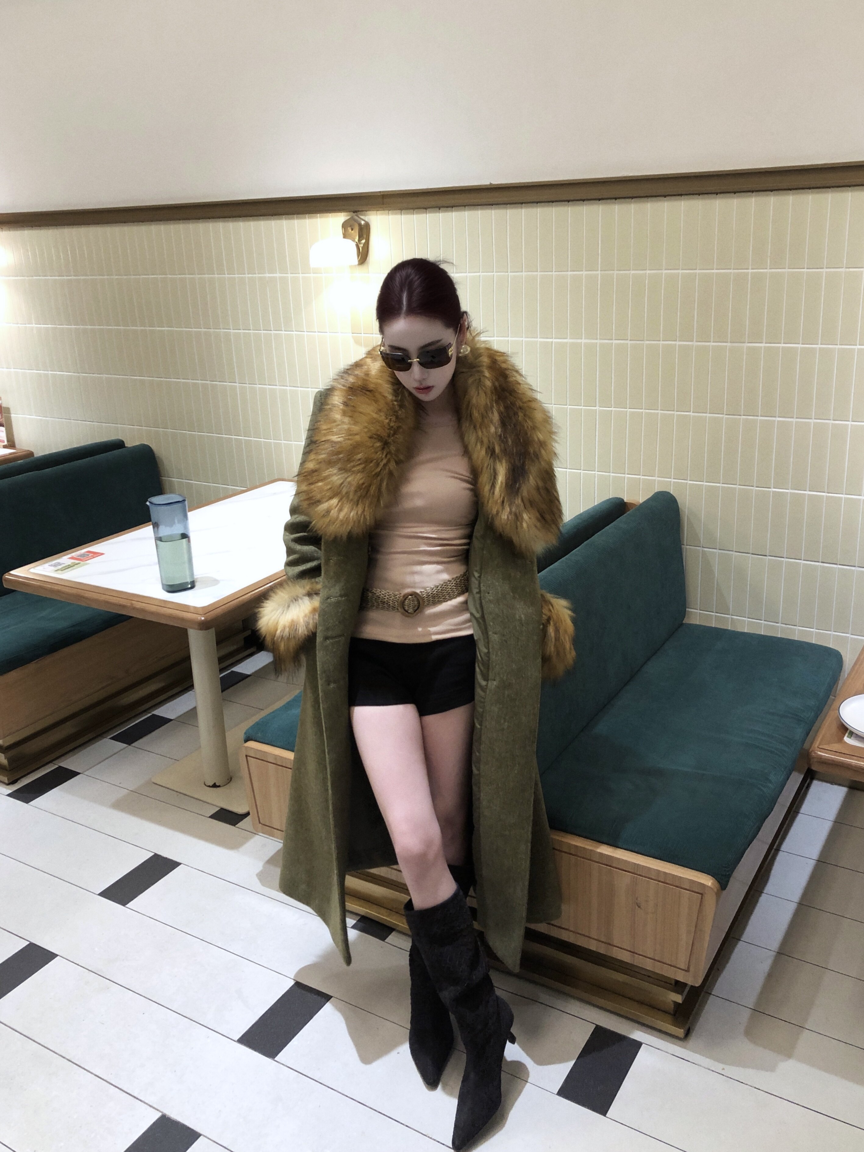 Le' Murmure冬季时尚羊反绒长筒靴堆堆设计慵懒随性 高跟拉长腿部比例