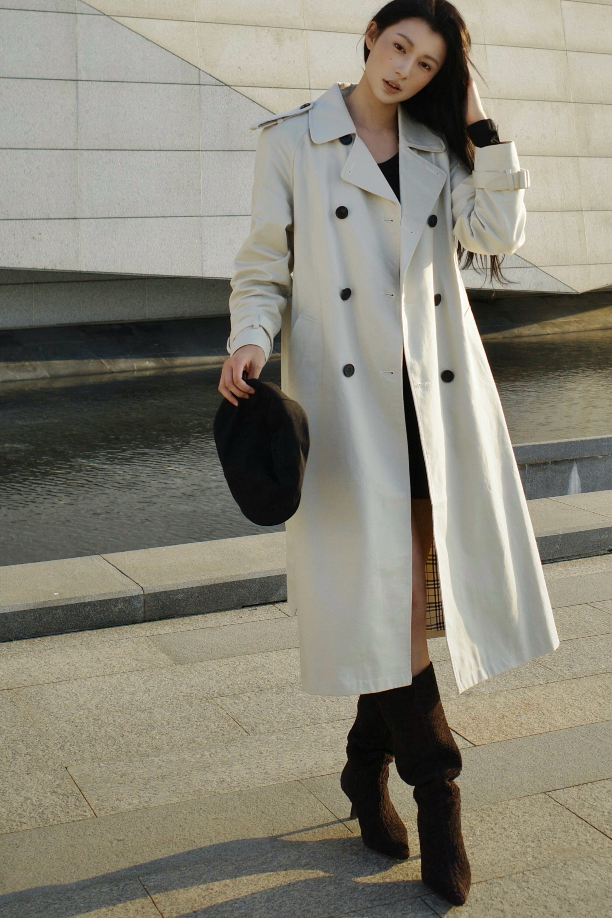 Le' Murmure冬季时尚羊反绒长筒靴堆堆设计慵懒随性 高跟拉长腿部比例