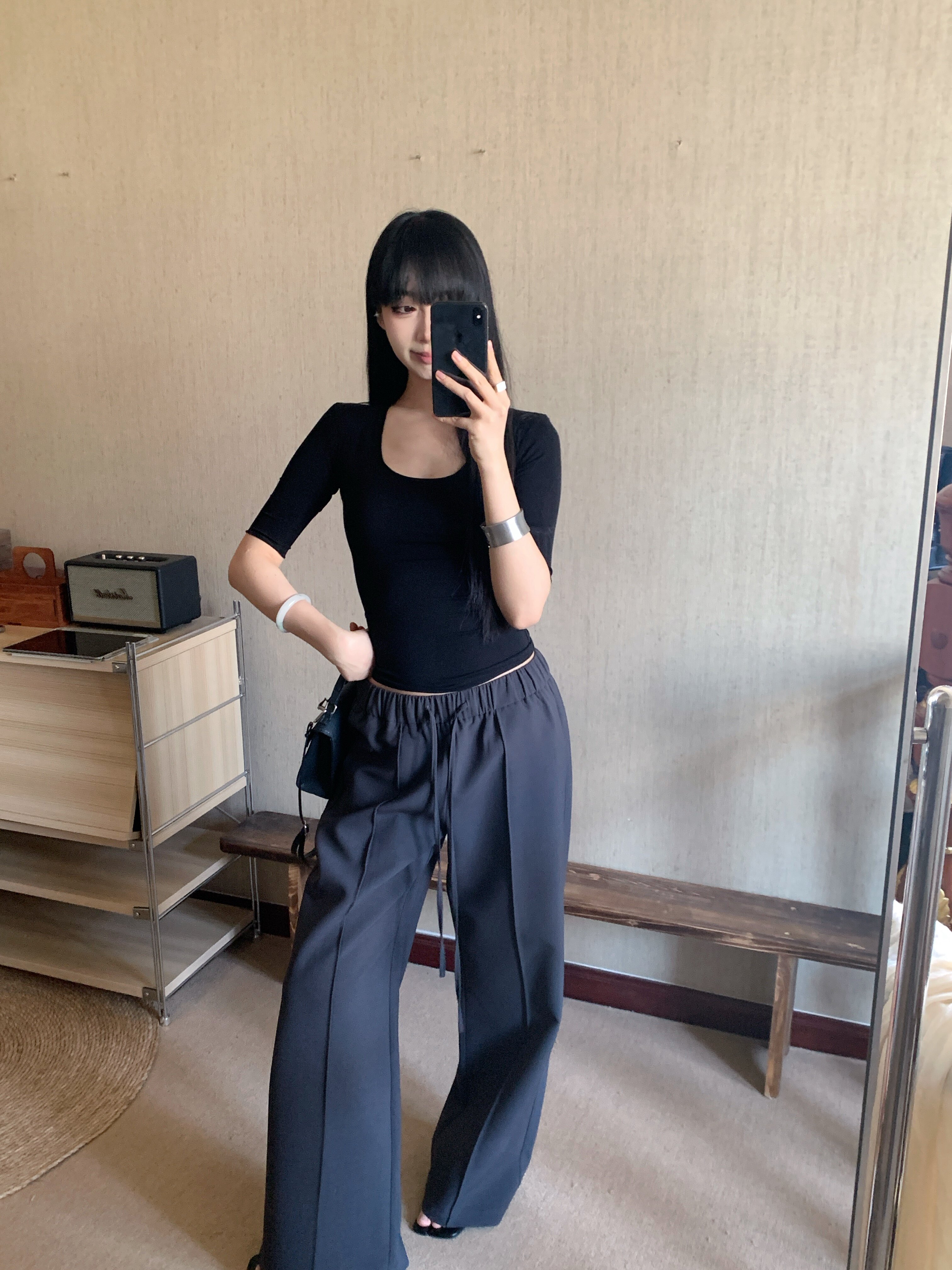 黑泽玄七2026春季新款微胖T恤 大U领设计修饰锁骨更显瘦 五分袖遮肉不勒手臂