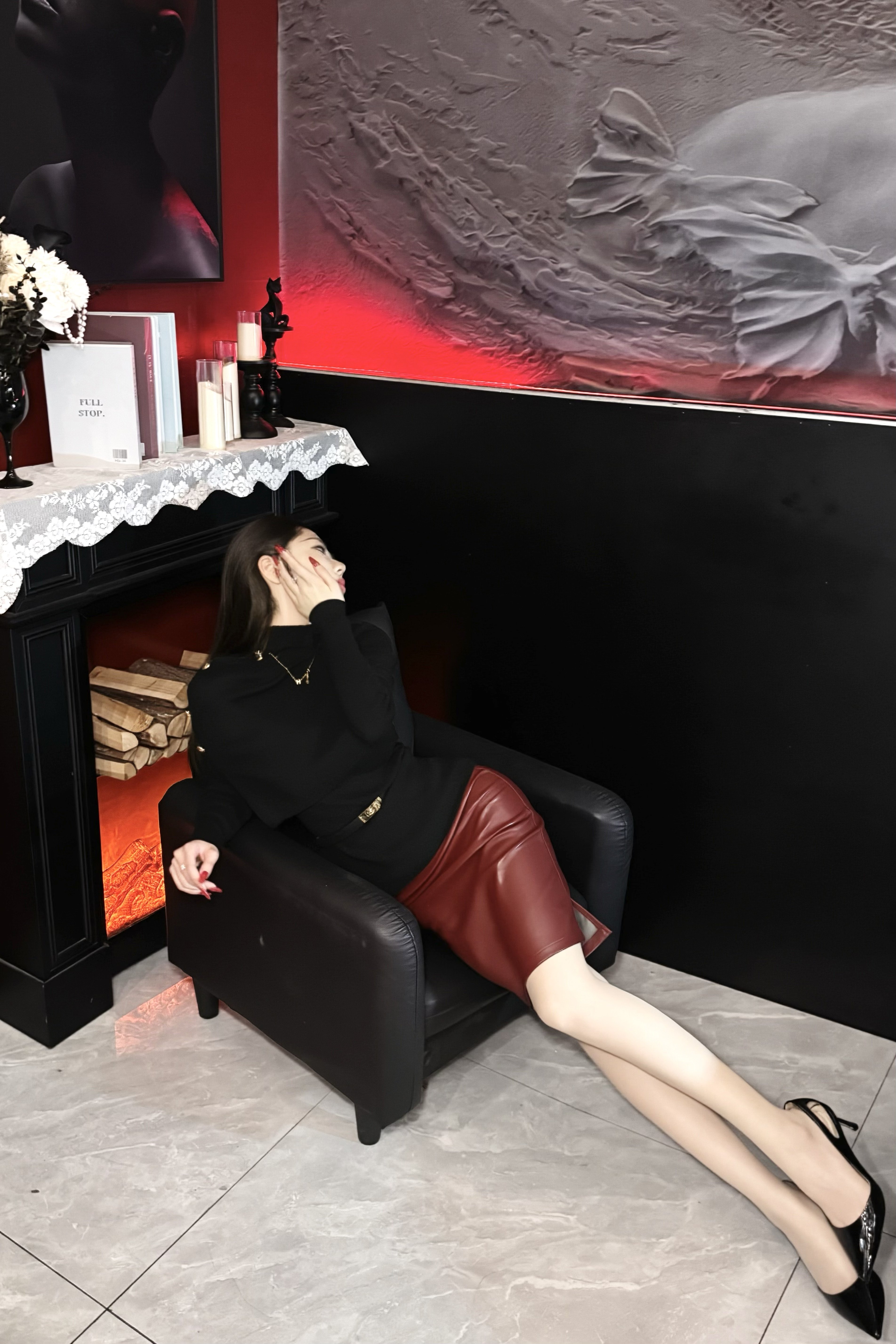 Young Girl Day韩系纯欲OL风 高腰显瘦PU皮包臀裙 中长款遮肉不压身高