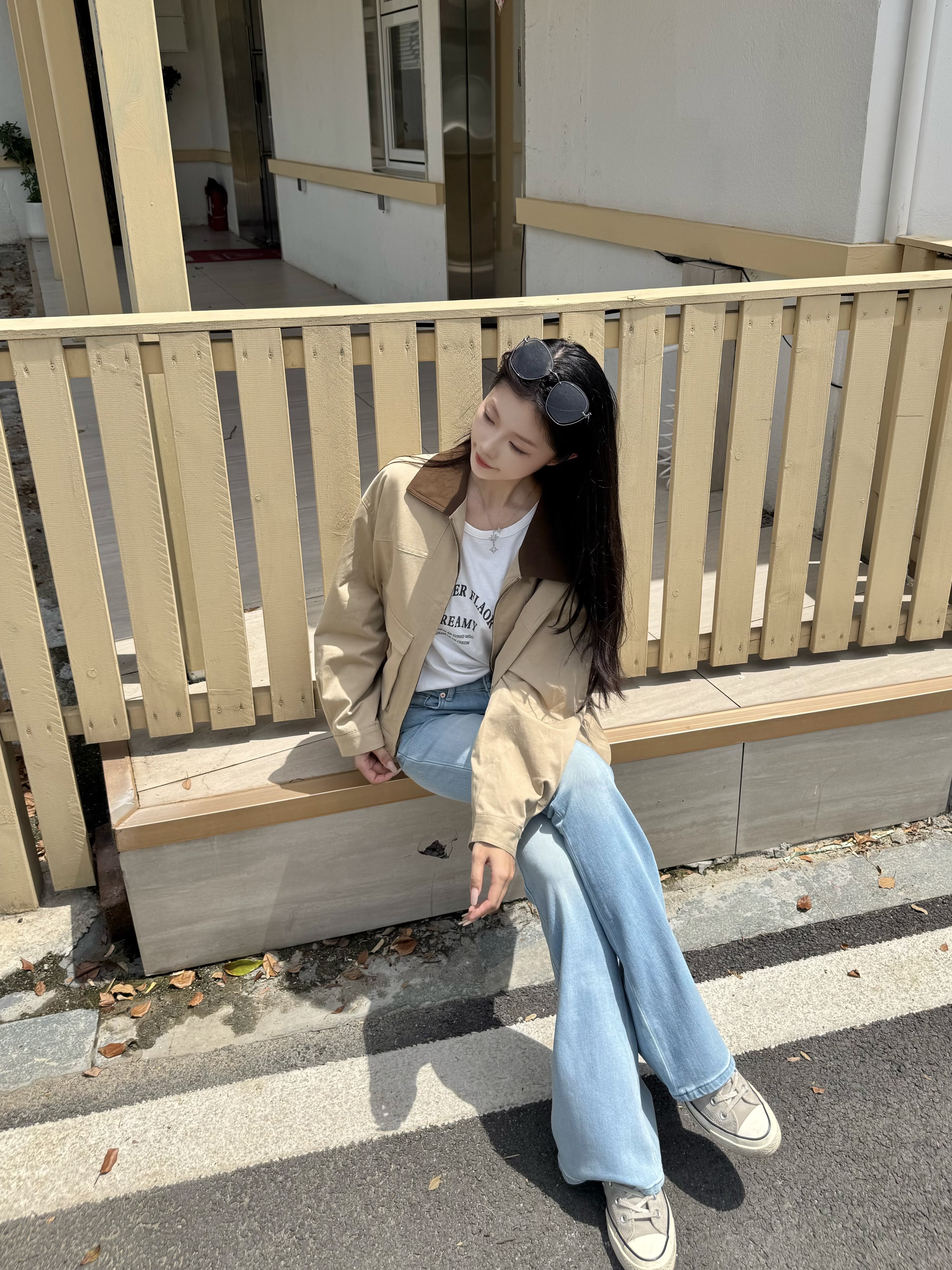 信购春季特调青光调微喇叭牛仔裤 浅蓝色清新百搭 高腰四面弹提臀显瘦