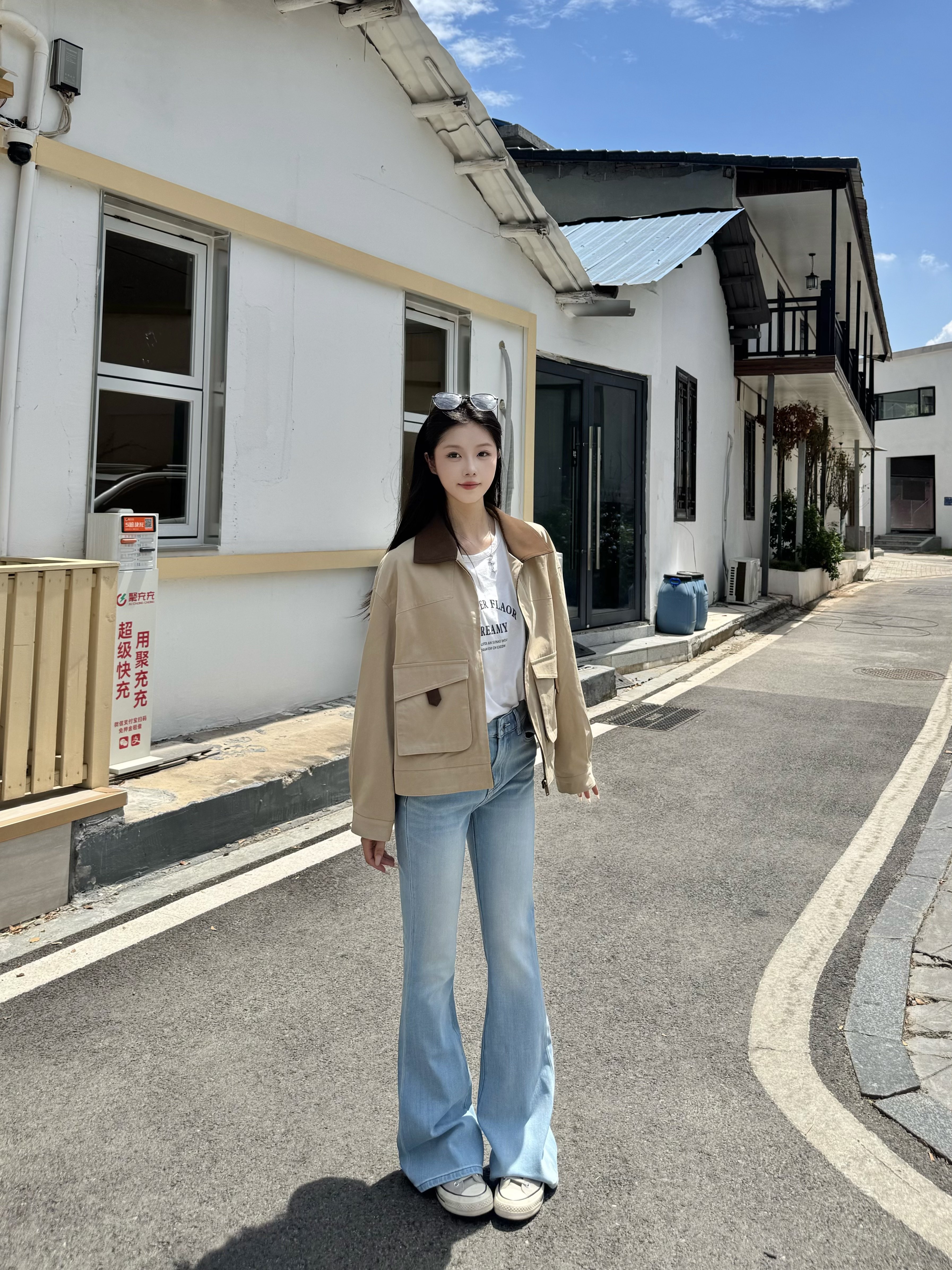 信购春季特调青光调微喇叭牛仔裤 浅蓝色清新百搭 高腰四面弹提臀显瘦