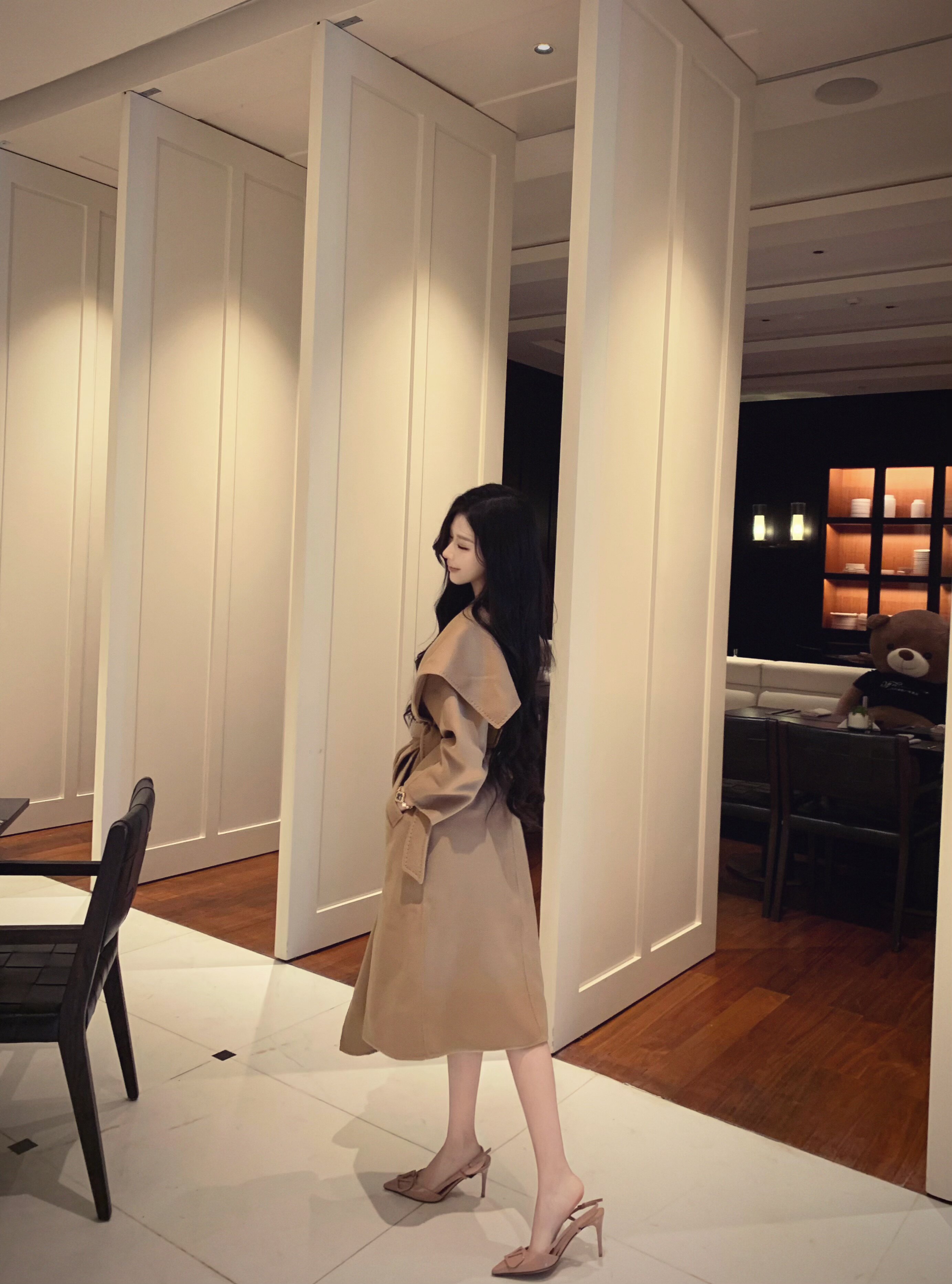 JIUCHIC|M家Rienza大翻领双面水波纹山羊绒大衣