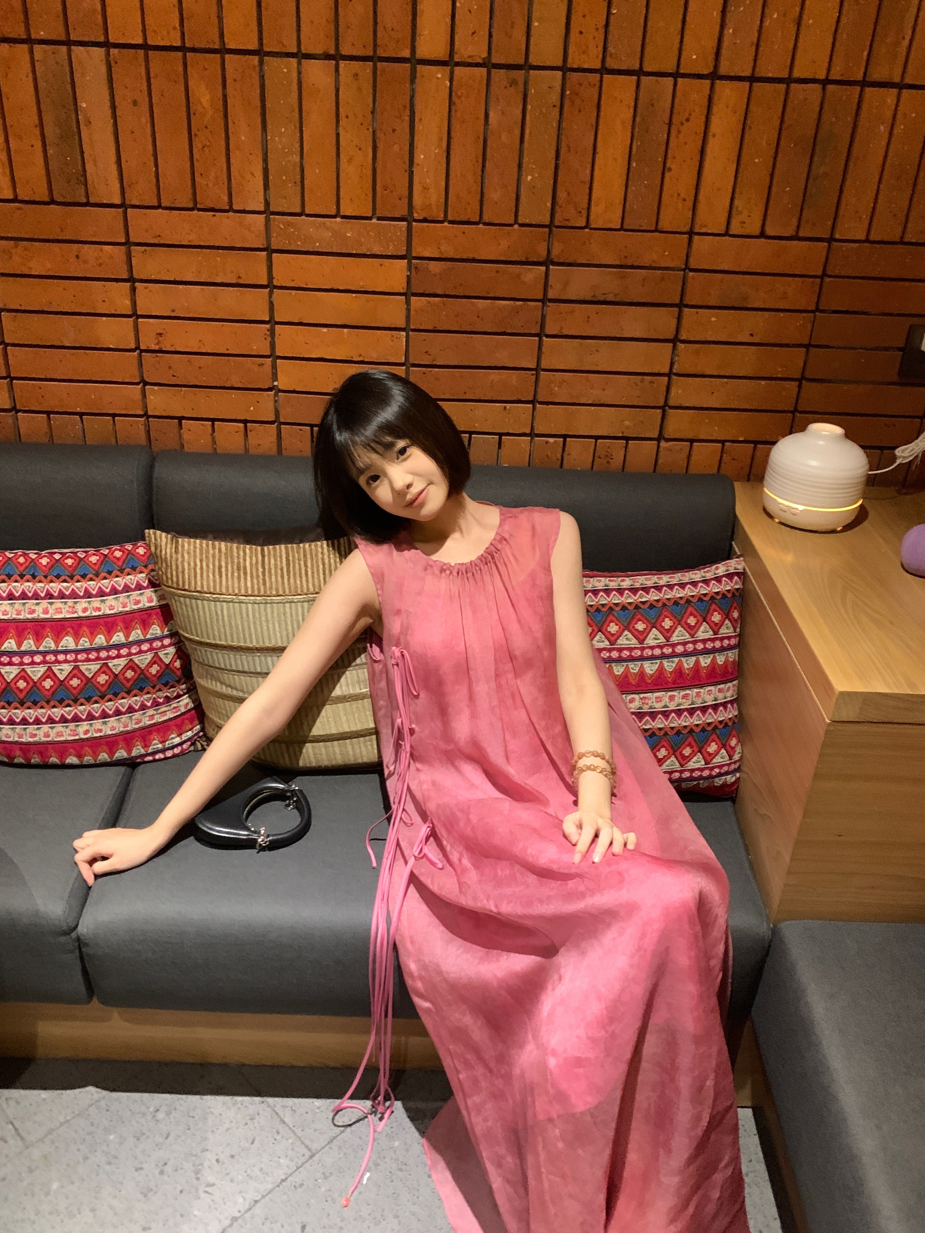 盈瓷「妃子笑」100桑蚕丝晕染连衣裙 吊带两件套设计 度假长裙飘逸仙气