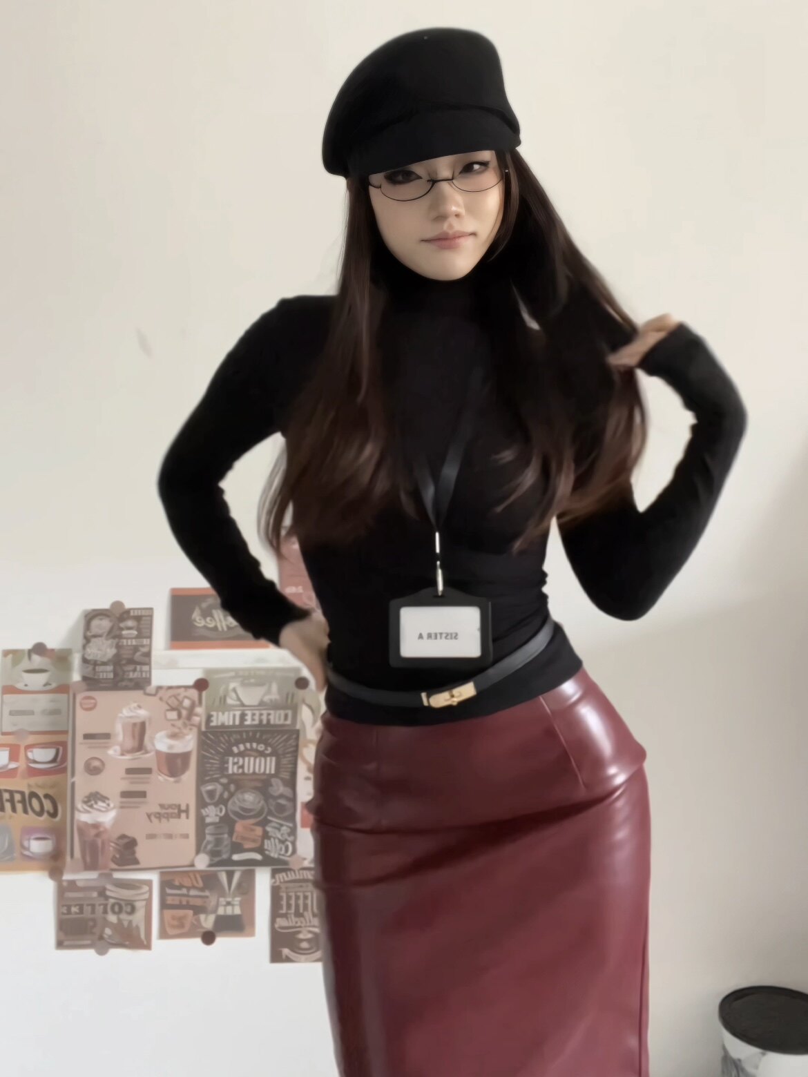 Young Girl Day韩系纯欲OL风 高腰显瘦PU皮包臀裙 中长款遮肉不压身高