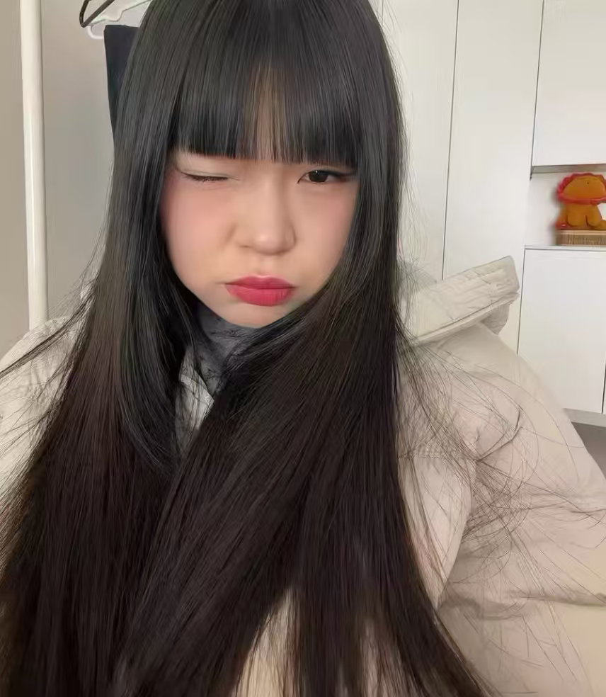 真我黑长直漫画齐刘海假发套 全真发整顶设计 自然隐形无痕贴合 长发飘逸顺滑