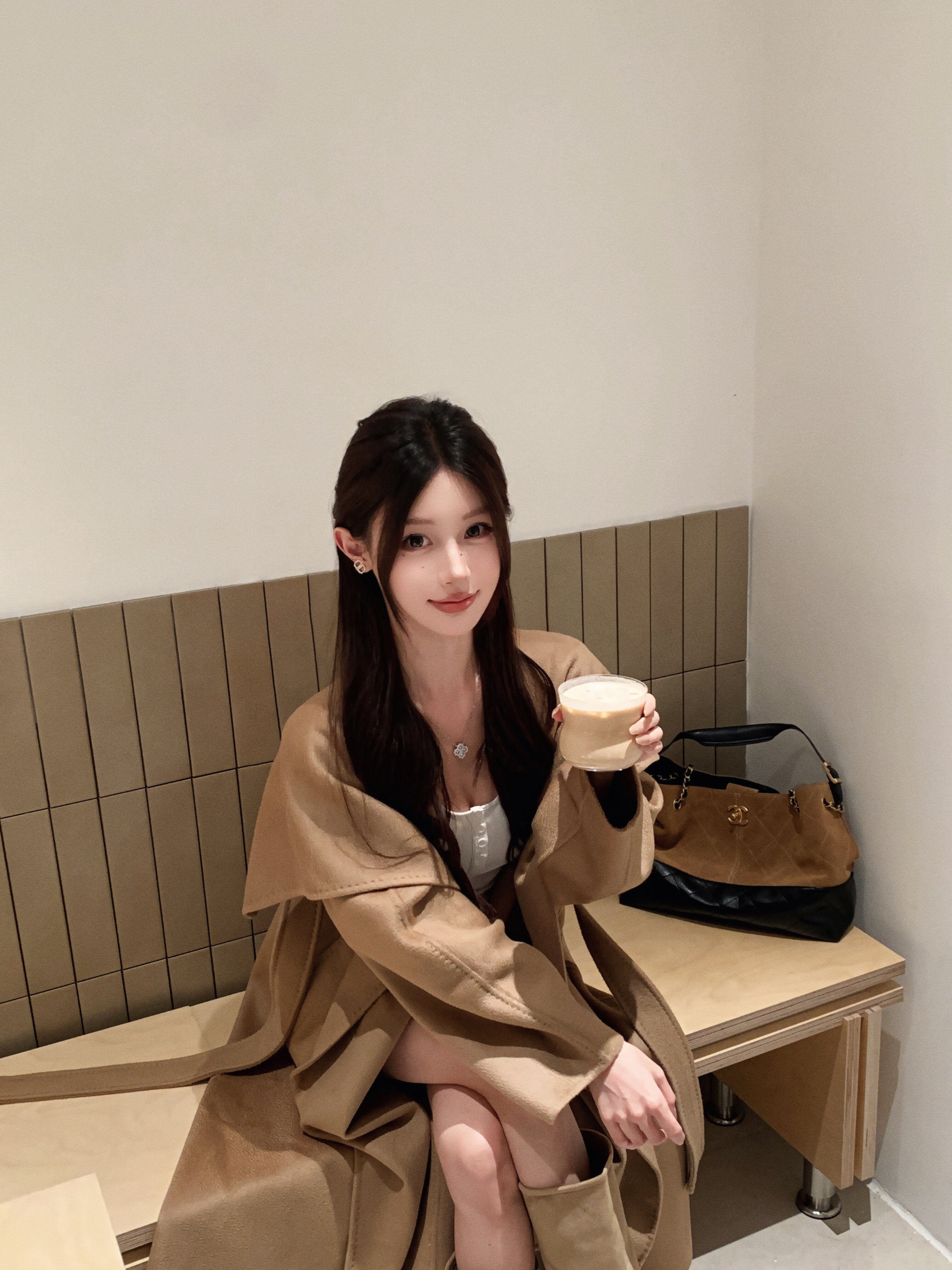 JIUCHIC|M家Rienza大翻领双面水波纹山羊绒大衣