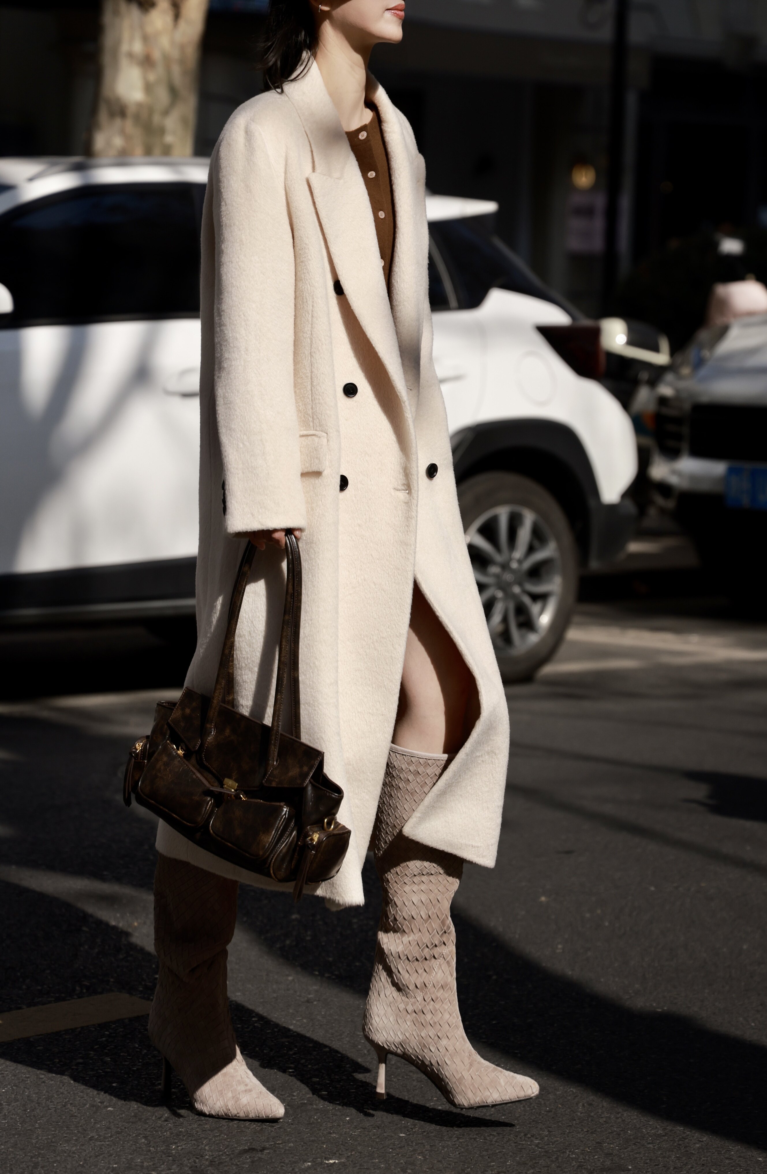 Le' Murmure冬季时尚羊反绒长筒靴堆堆设计慵懒随性 高跟拉长腿部比例