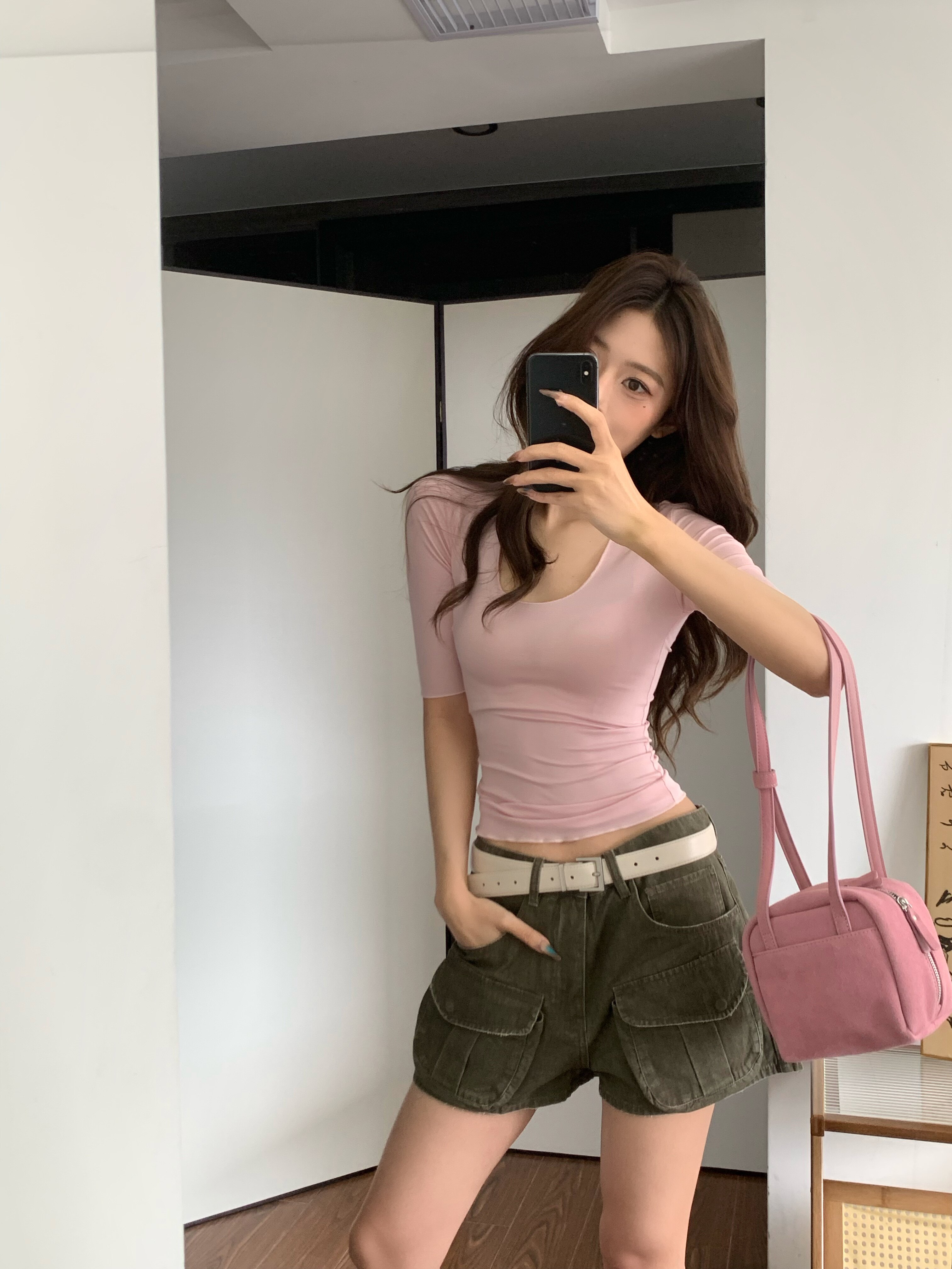 黑泽玄七2026春季新款微胖T恤 大U领设计修饰锁骨更显瘦 五分袖遮肉不勒手臂