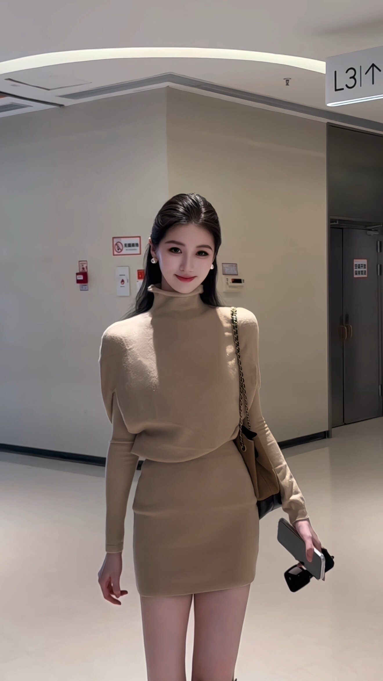 Hotdog热狗很辣【韩系姐姐】套装 高领斗篷针织连衣裙+袖套包臀短裙斗篷