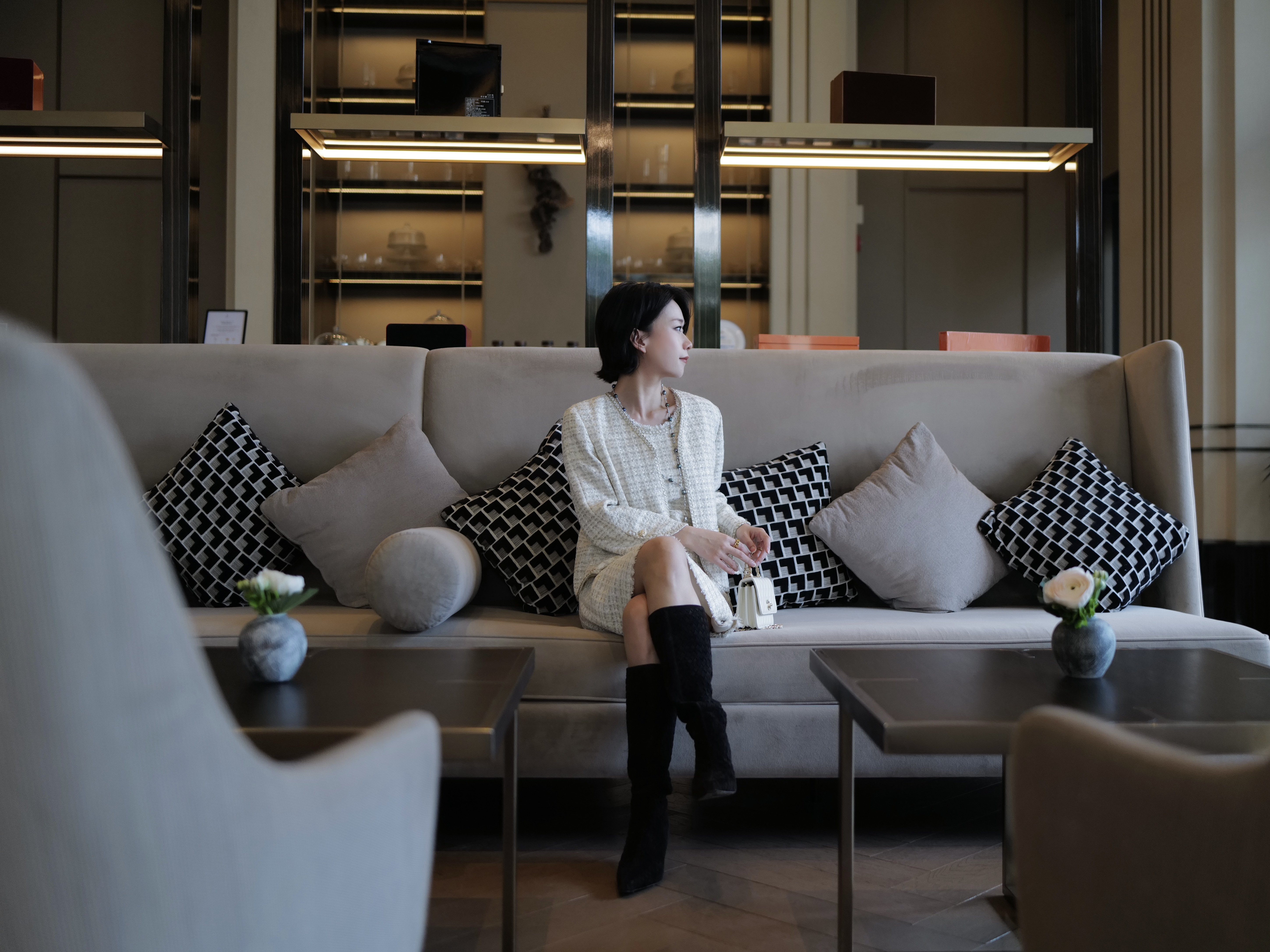 Le' Murmure冬季时尚羊反绒长筒靴堆堆设计慵懒随性 高跟拉长腿部比例