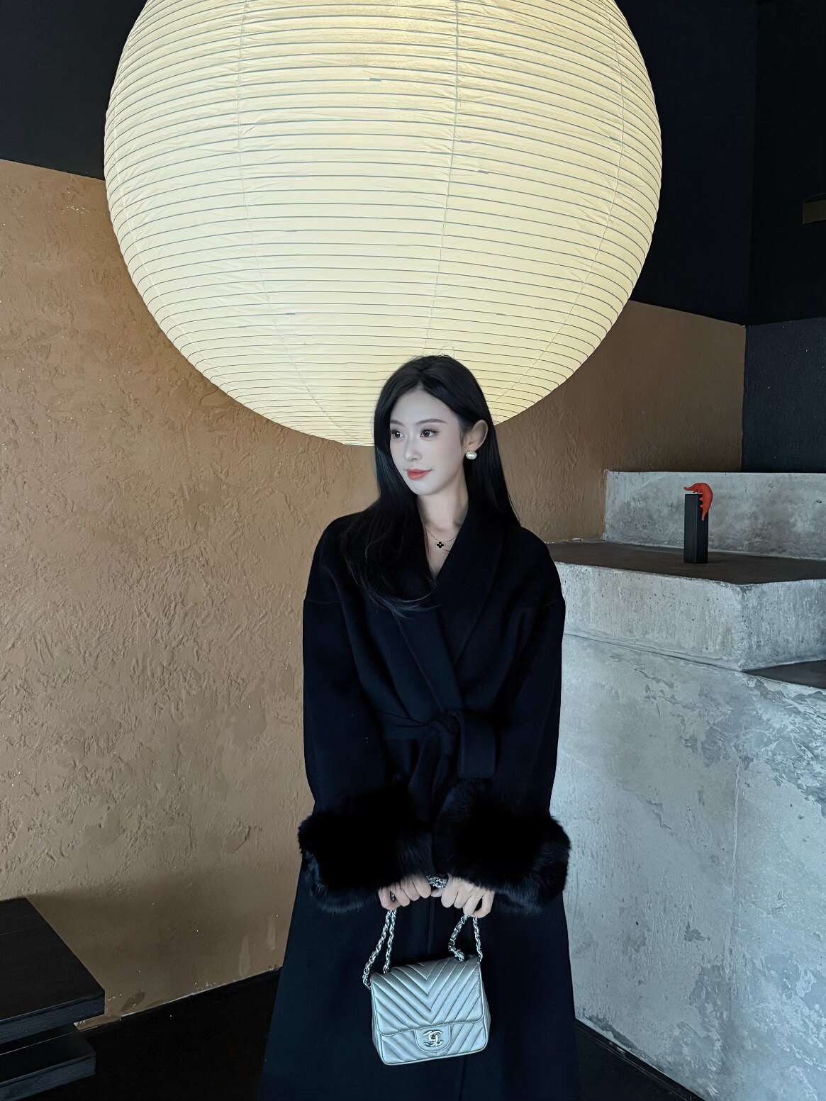 WTTAI万太太小个子专属绵羊毛大衣 中长款设计不压身高 狐狸毛袖口奢华点睛