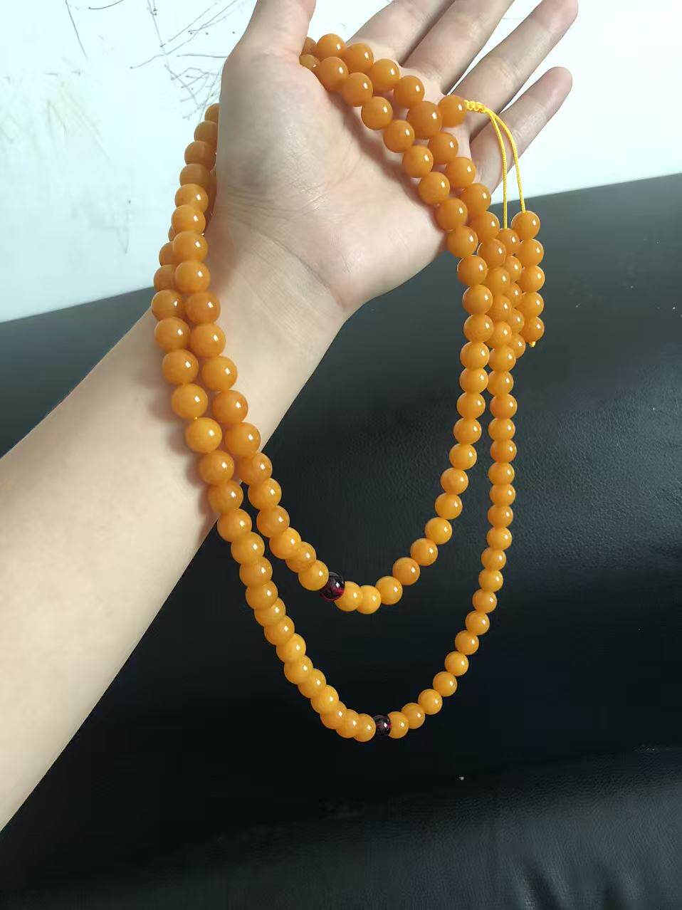 老蜜蜡108颗佛珠男女通用文殊阁认证原矿蜜蜡琥珀首饰