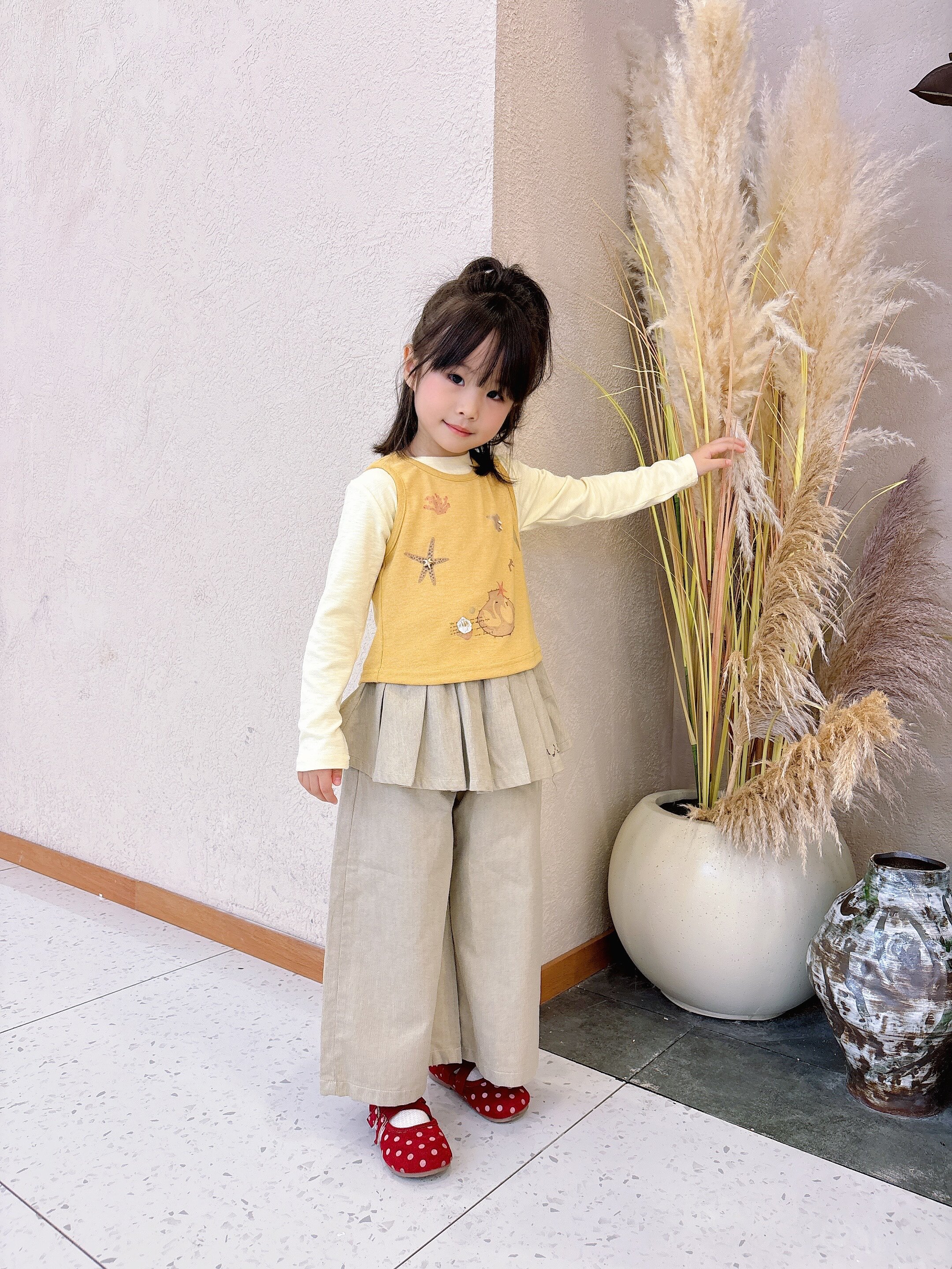 Customer photo for Layered Top + Skirt-Panel Pants (3-Piece), 110cm