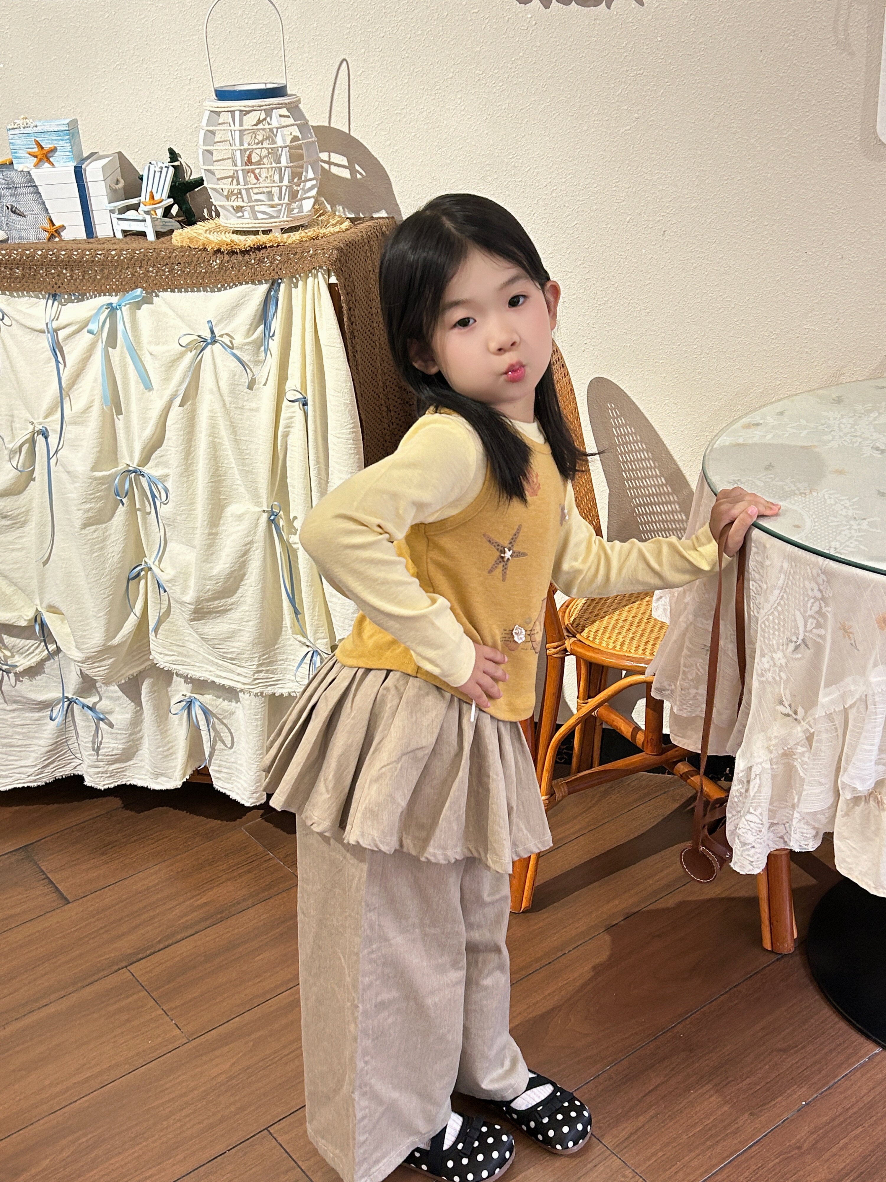 Customer photo for Layered Top + Skirt-Panel Pants (3-Piece), 120cm