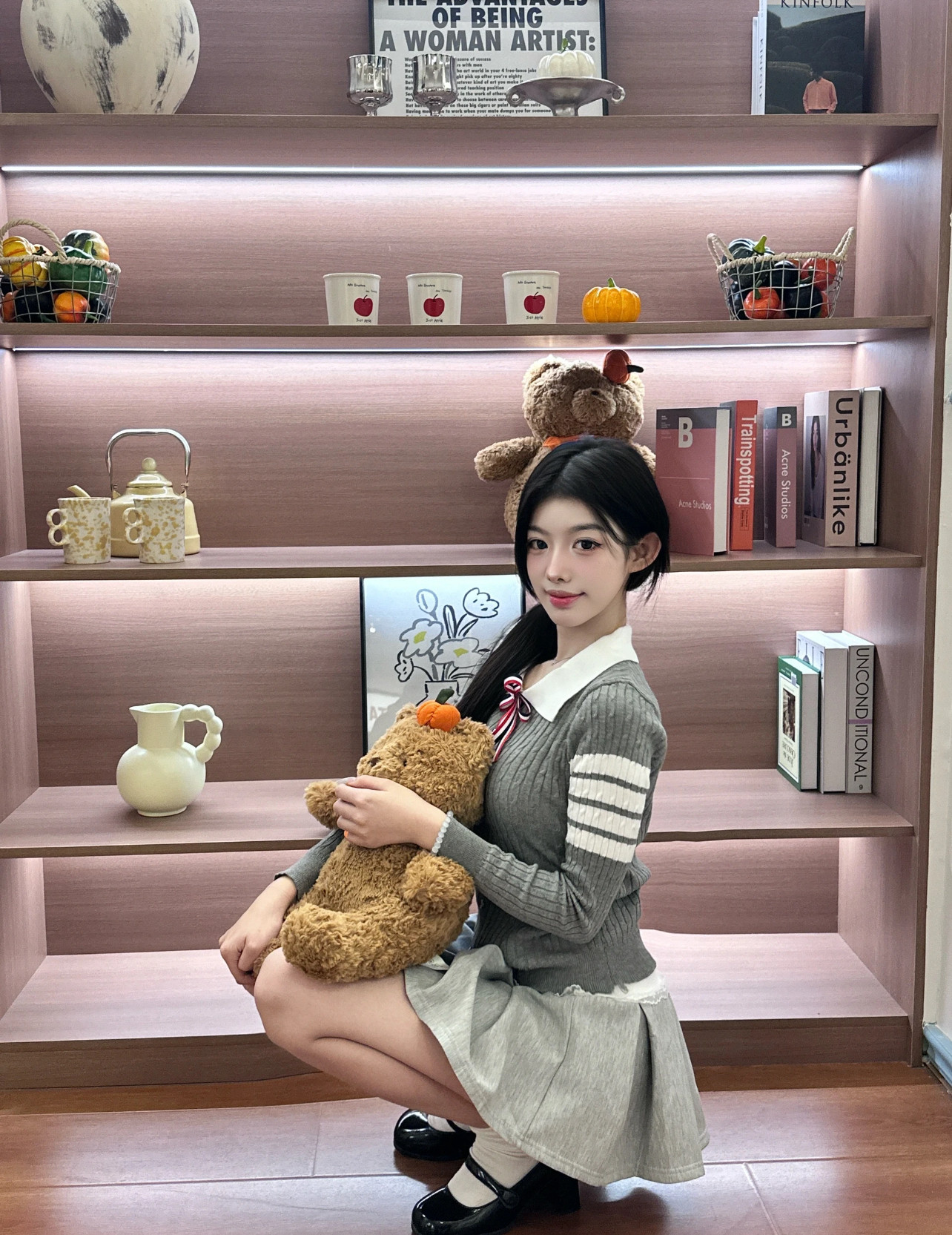 RR studio韩系甜妹polo领针织衫 蝴蝶结设计可爱减龄 短裙