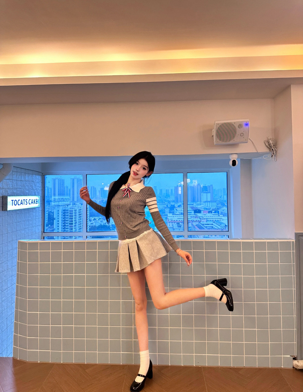 RR studio韩系甜妹polo领针织衫 蝴蝶结设计可爱减龄 短裙