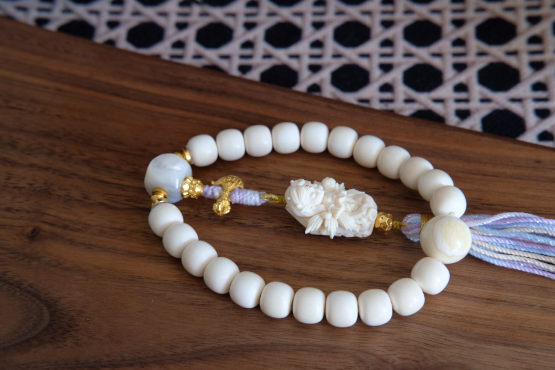 和顺斋猛犸象牙手串猛犸牙芯老型手串圆珠冰料满纹1215161820mm