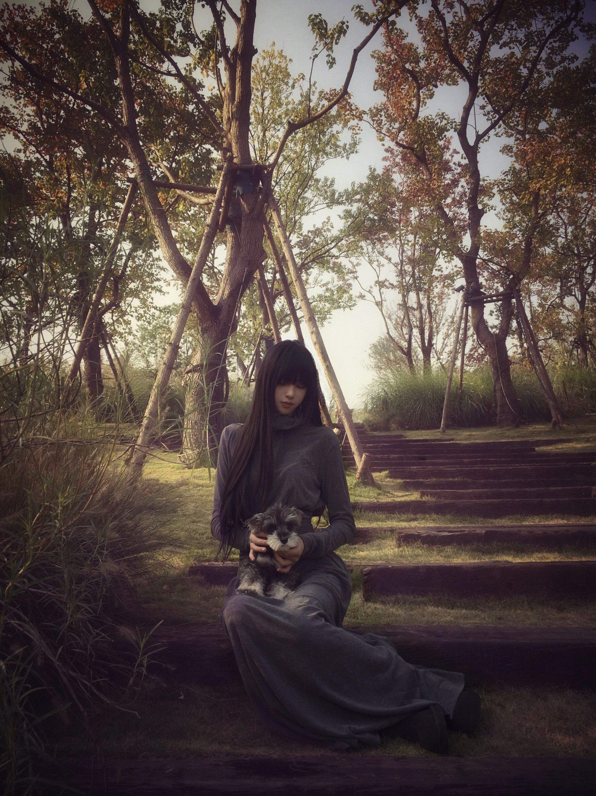 CYNR原创设计气质复古连衣裙,半高polo领褶皱收腰A字长裙摆遮肉显高