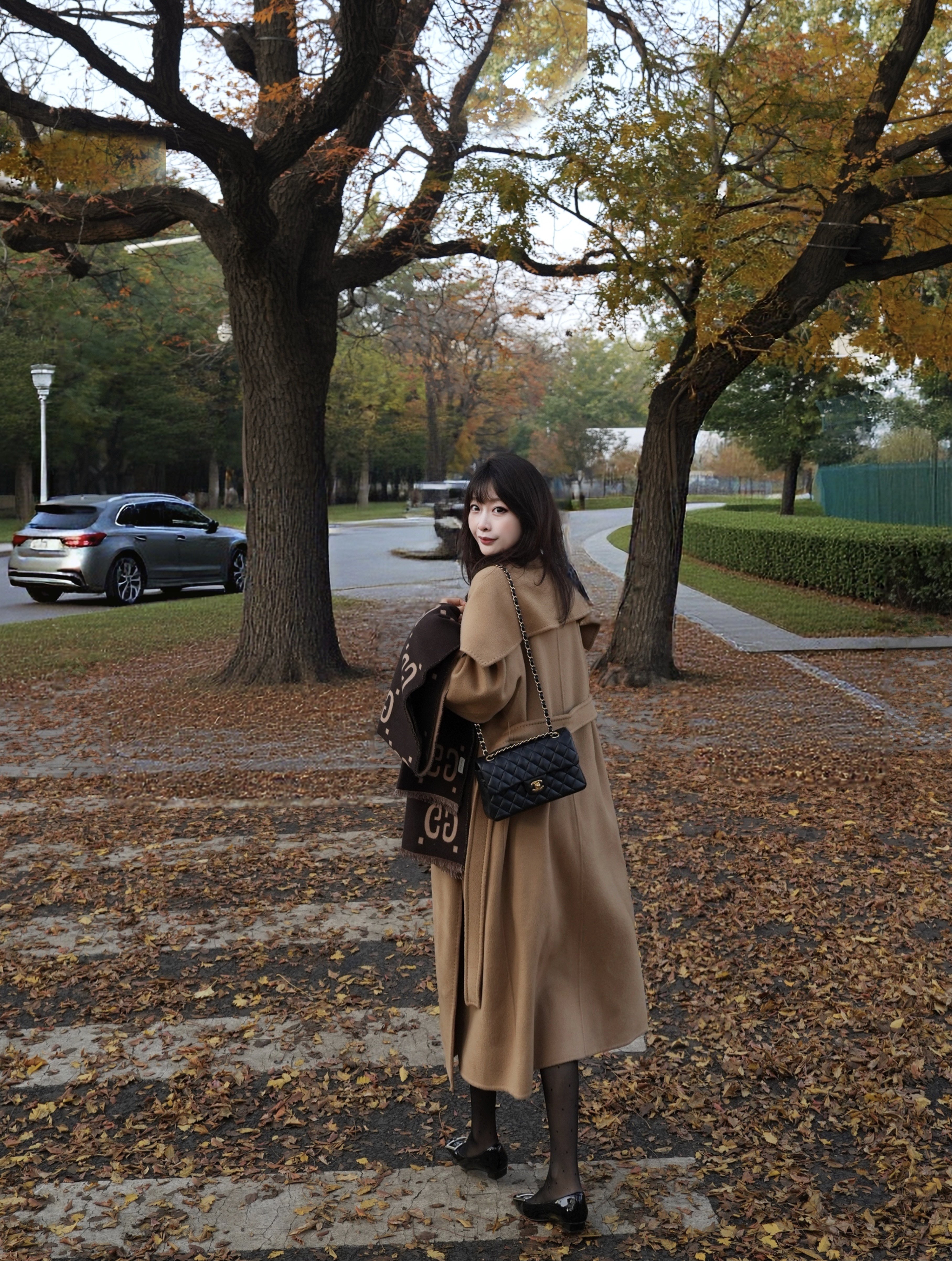 JIUCHIC|M家Rienza大翻领双面水波纹山羊绒大衣