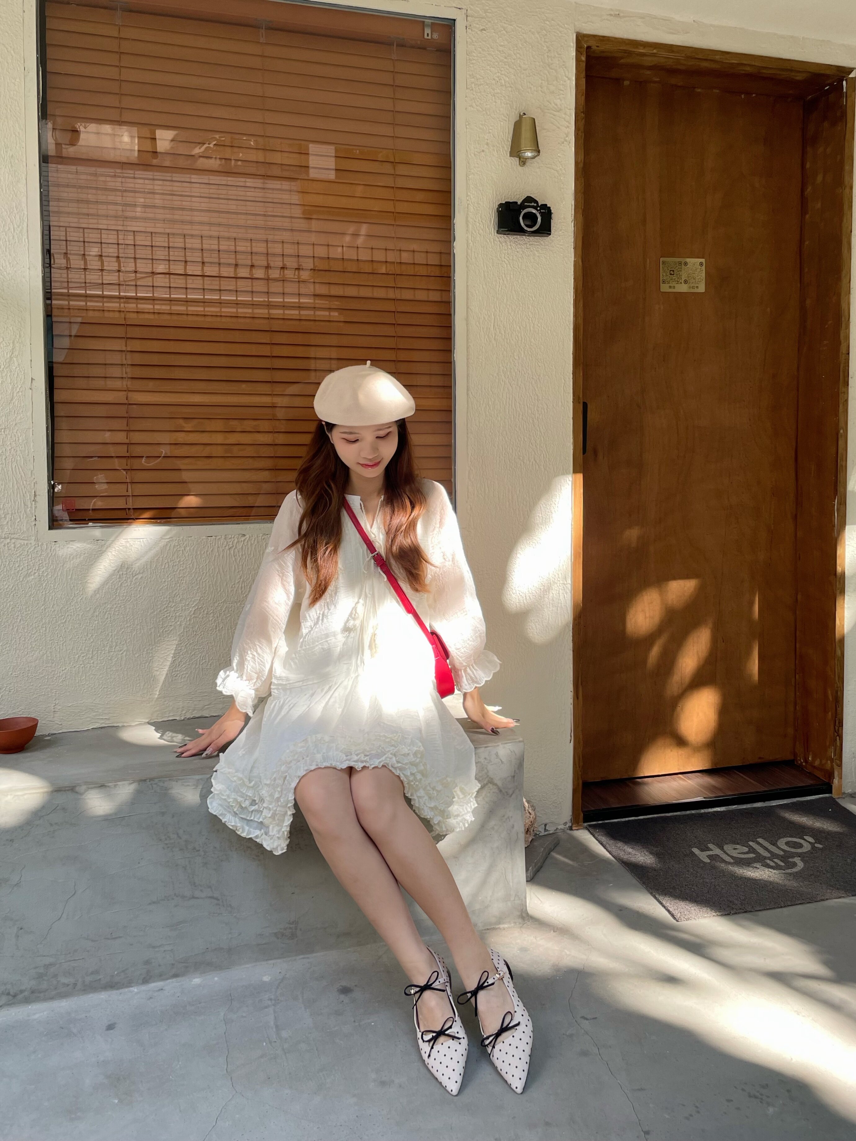 张婧仪同款千百度静音波点珍珠奶茶鞋 玛丽珍鞋型复古甜美 波点浅口