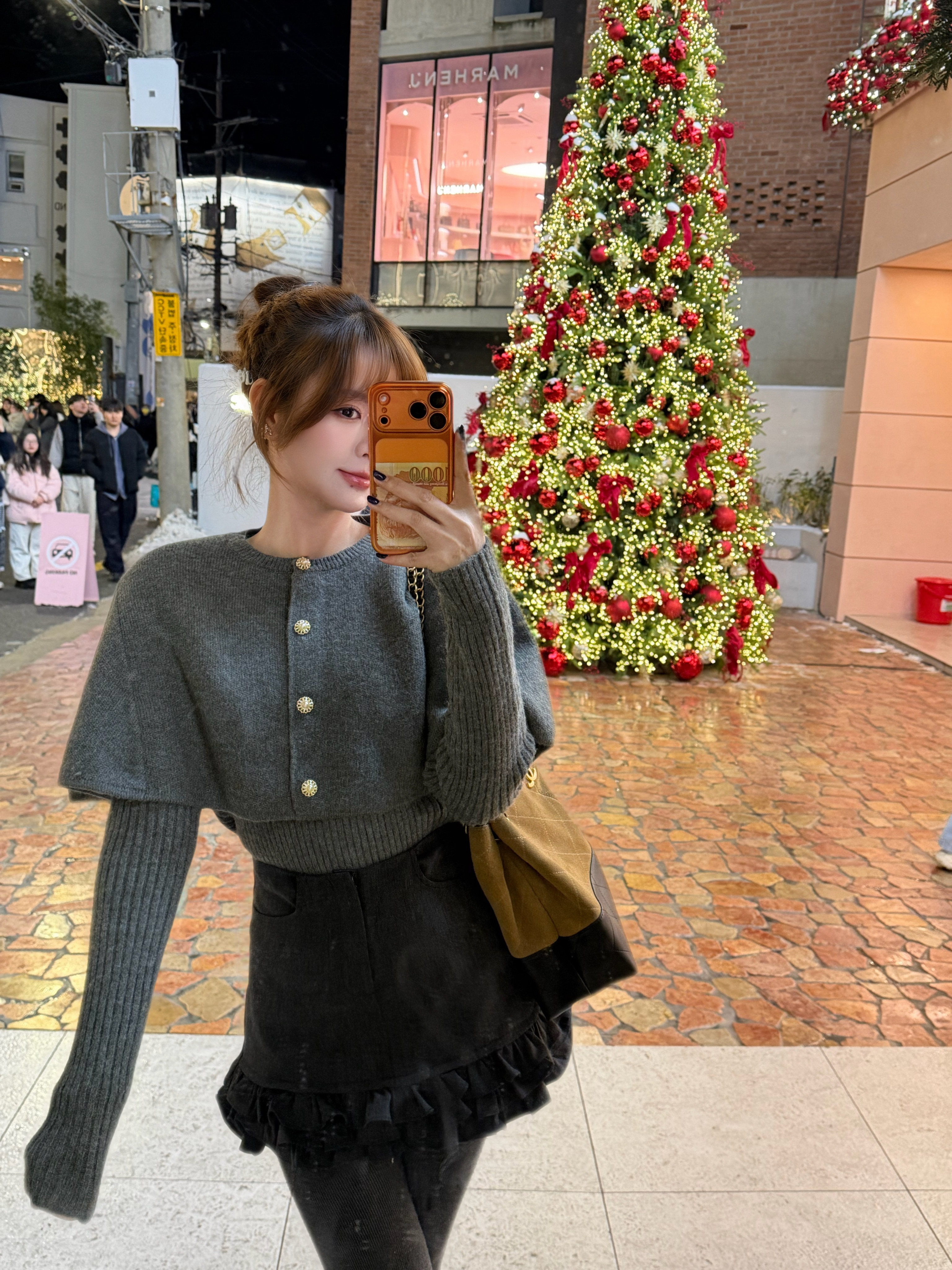 OYFF凡凡【小步舞曲】灰色套装,斗篷式廓形披肩A字短裙三件套设计省心