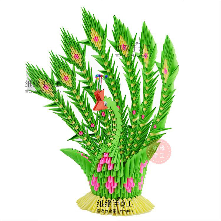 diy creative puzzle handmade triangle insert handmade origami material green peacock paper bag