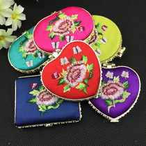  Golden drum music insomnia patients pointed thin looking double-sided folding silk embroidered mirror ethnic characteristics gift makeup mirror