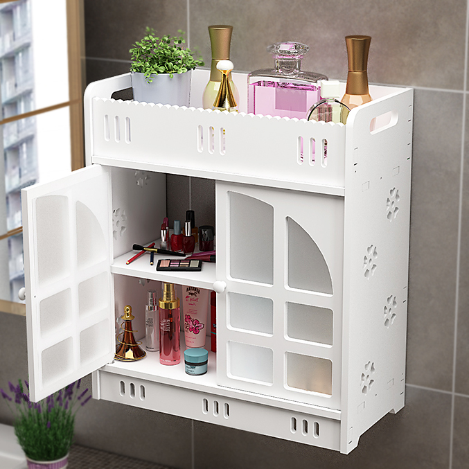 Powder room wall cabinet storage wall-mounted bathroom toilet wash table waterproof non-perforated wall storage rack