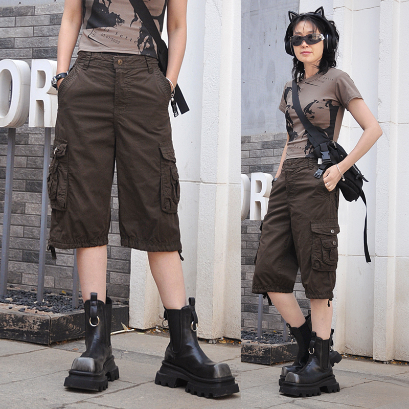 Trendy American Retro Cropped Pants 2025 Thin Unisex Multi-Pocket Cargo Shorts Outdoor Casual Slimming Mid-Length Pants Trendy American Retro Cropped Pants 2025 Thin Unisex Multi-Pocket Cargo Shorts Outdoor Casual Slimming Mid-Length Pants