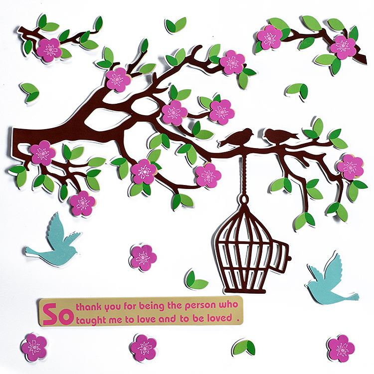 Kindergarten Classroom Decoration Placement 3d Large Wall Sticker Combo Plum Tree Bird Cage Stereofoam Themed Wall Collage-Taobao