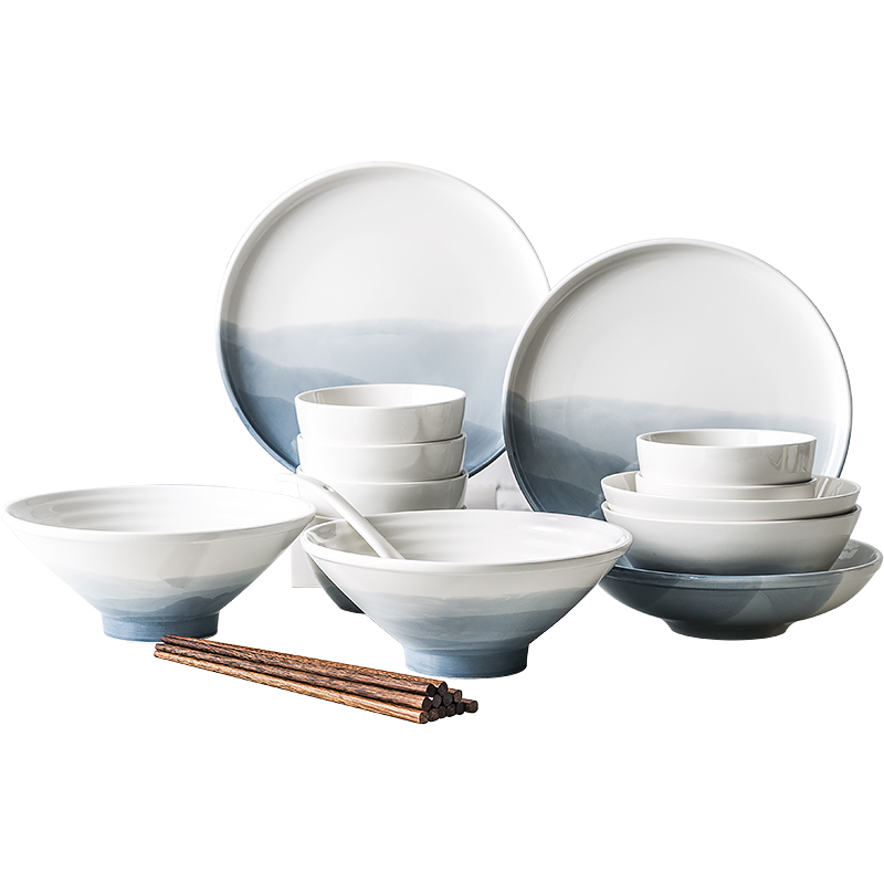 Porcelain soul Nordic gradient creative ceramic tableware suit dish plates home nice salad bowl bowl of dinner plate