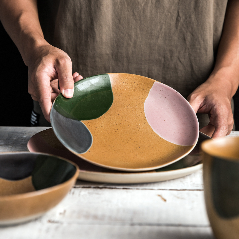 Japanese porcelain soul plates creative ins wind restoring ancient ways dishes dishes a single household steak dinner plate western - style food dish plates