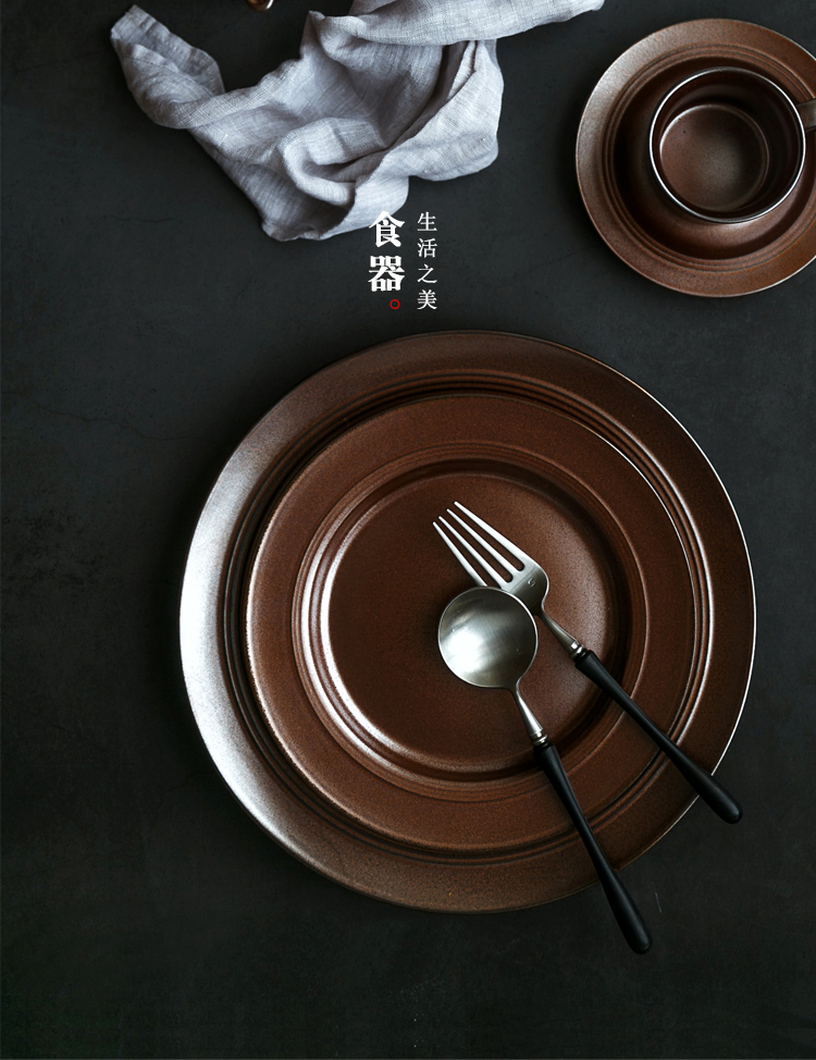 Porcelain soul steak dishes, creative household ceramic dish dish dish retro western - style food tableware flat decorative plate dinner plate