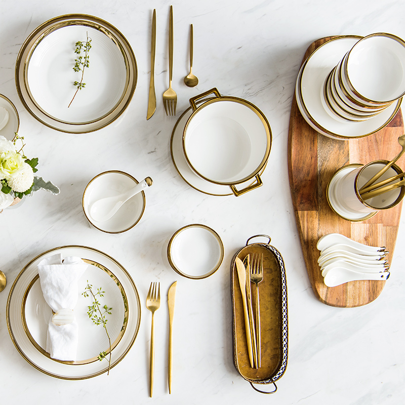 Porcelain soul up phnom penh dish suits for the home web celebrity ins light key-2 luxury European - style gifts tableware golden plate of northern Europe contracted wind