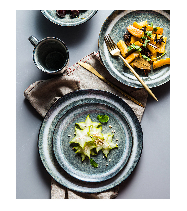 Nordic ins retro star green ceramic dish large flat beefsteak platter with variable plate