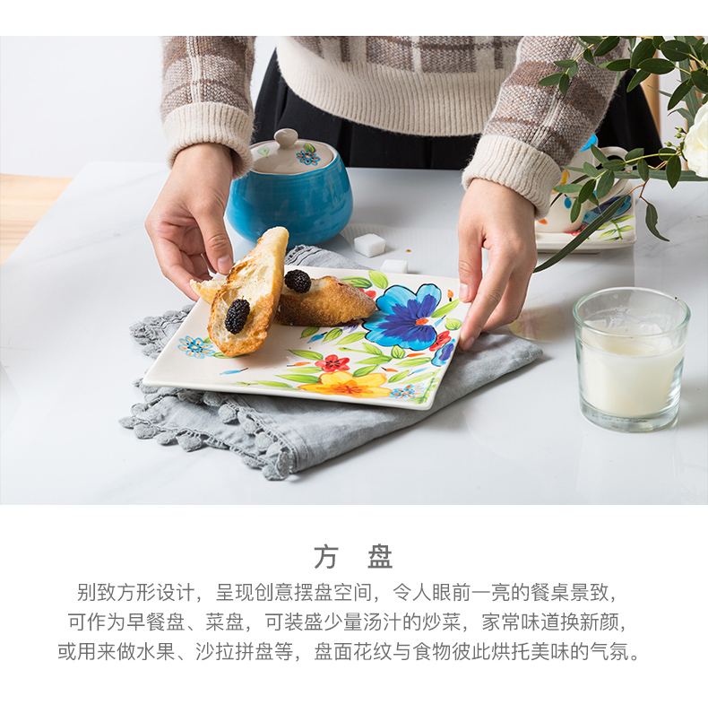 Porcelain soul of household utensils, dishes dishes creative contracted American western food steak plate flat square fruit salad bowl