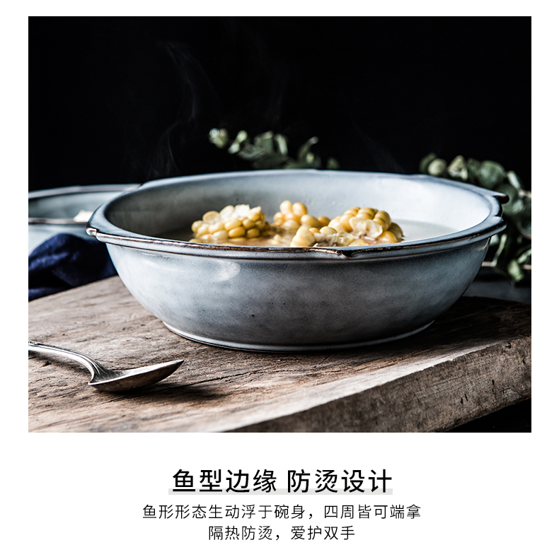 Spring ceramic tableware household noodles in soup bowl large irregular jobs creative type fish salad bowl individual