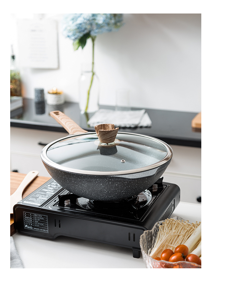 Porcelain soul titanium frying pan home cooking pot of maifan stone kitchen'm burning gas is induction cooker with cover POTS