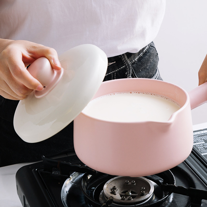 Porcelain soul ceramic marolon household single handle milk pot soup pot, non - stick cooking red baby milk consisting pan andcontrolling an earthenware pot