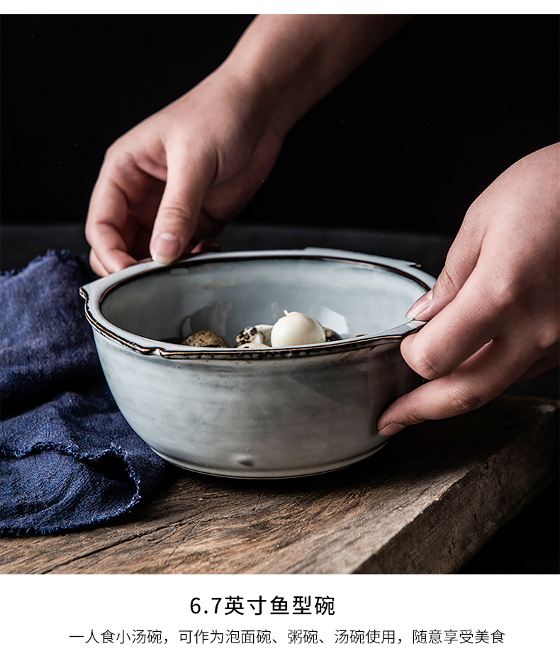 Spring ceramic tableware household noodles in soup bowl large irregular jobs creative type fish salad bowl individual