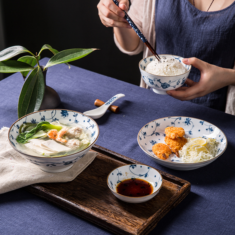 Porcelain soul household Japanese blue and white Porcelain rice bowls, large bowl of microwave bowl of soup bowl rainbow such as bowl dish bowl of salad bowl