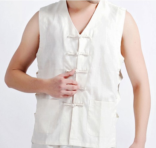 Traditional cotton coarse cloth collarless vest sleeveless Tang dress Cotton and linen vest jacket undershirt Old man shirt Chinese style plate buckle