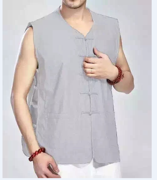 Truyền thống bông thô vải collarless áo giáp tay Tang vải bông và vải vest ngựa t-shirt áo sơ mi cũ gió Trung Quốc tấm khóa