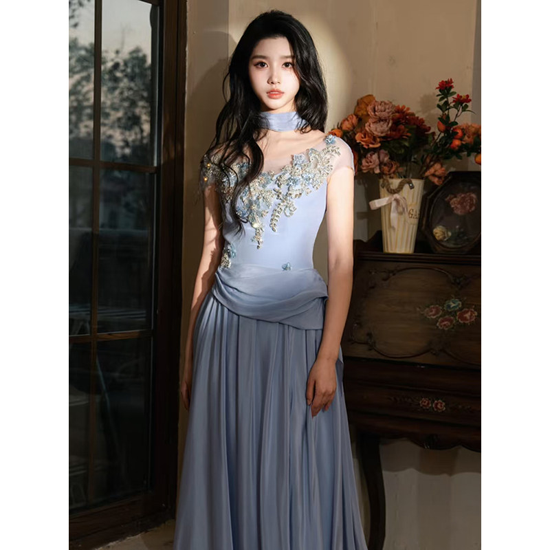 French Evening dress banquet ball Annual meeting Minority Advanced sense Light luxury Performance clothing bride marry be engaged full dress