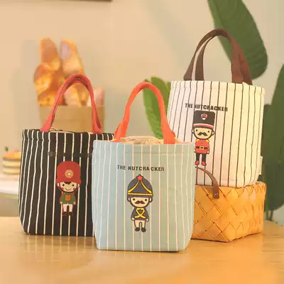 Cartoon little soldier bento with lunch heat Hand bag lunch bag round drawstring canvas bag bag