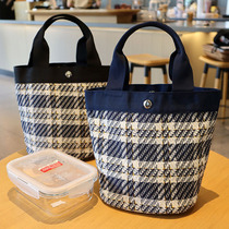 Blue Plaid Canvas Handbag Brief about 100 hitch a small carrying bag Lunch lunch box for office workers carrying a Japanese style lunch box bag