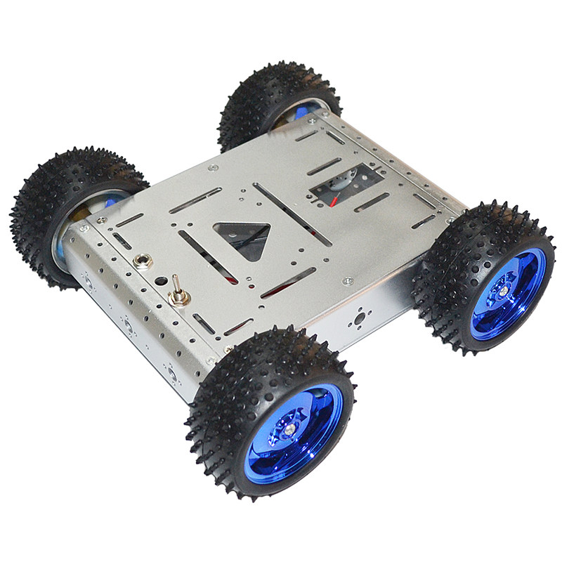 4WD智能小车底盘  1.5KG承重（银色） 铝合金车体适用arduino DIY