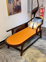 New Chinese style chaise longue chair ebony wood bed end shoe changing stool Zen style simple bedroom living room sofa toffee lounge chair